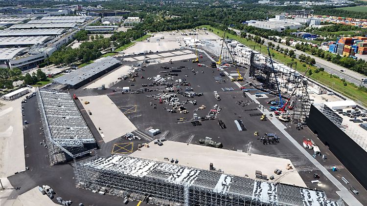 Construction of the huge open air arena for Adele’s European concerts in August.